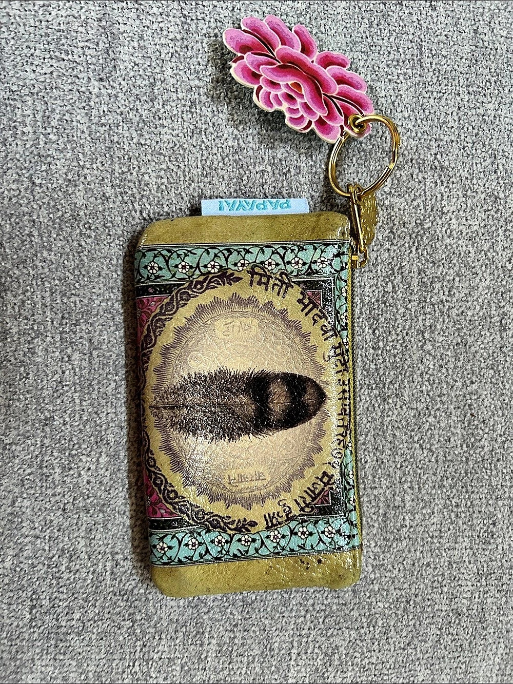 Papaya Floral Key Pouch in Green & Gold